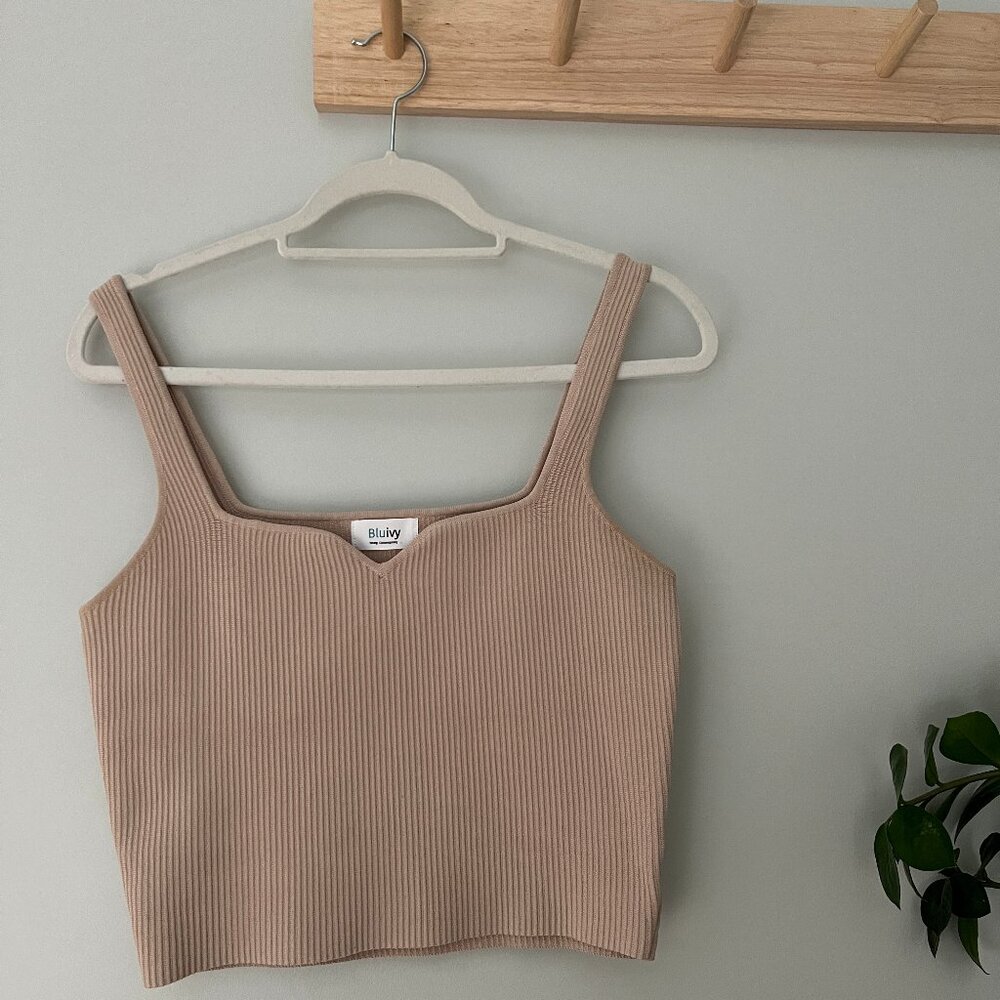 Bluivy Beige Ribbed Tank Top